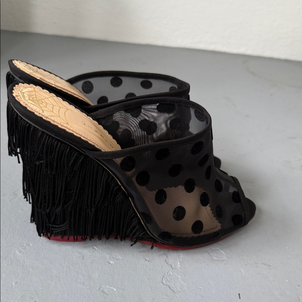 Charlotte Olympia Black Polka Dot Fringe Wedges